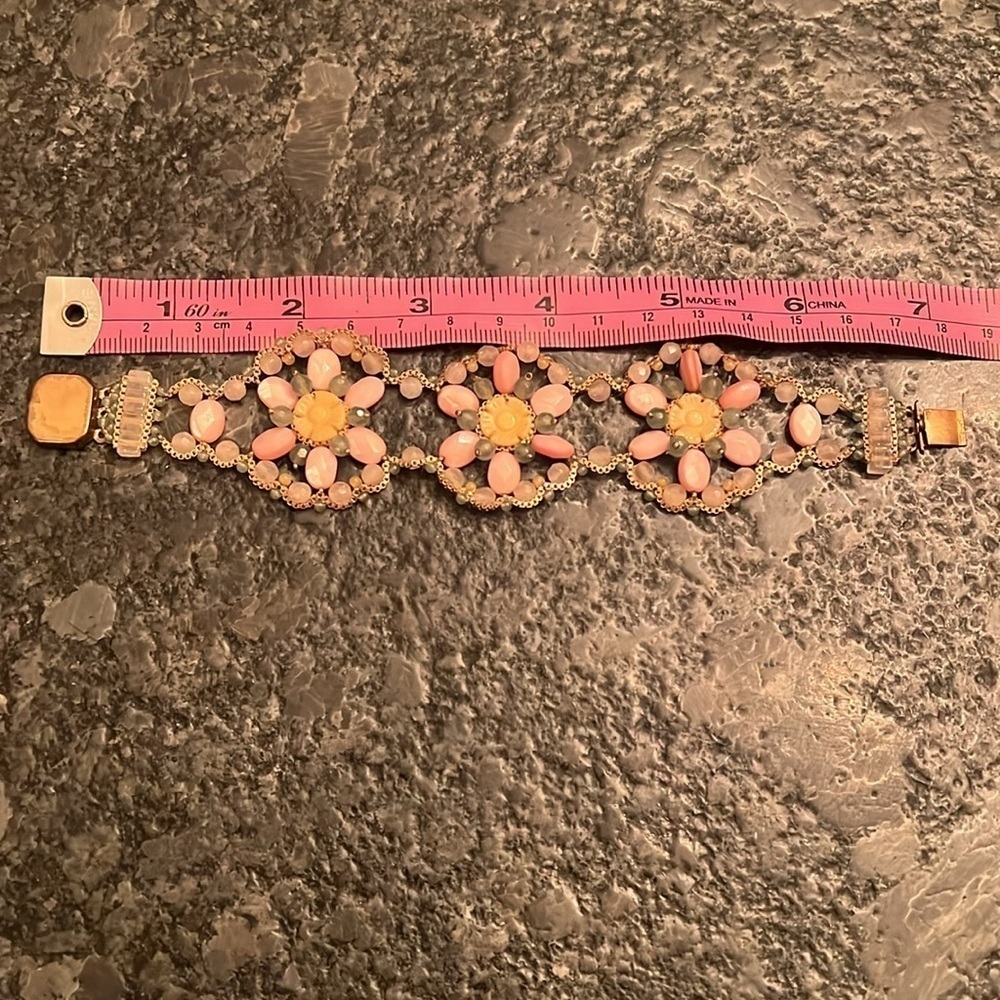 Natural Stone Vintage Crochet Macrame Stone and Chain Tonge and Groove Bracelet - Picture 6 of 6
